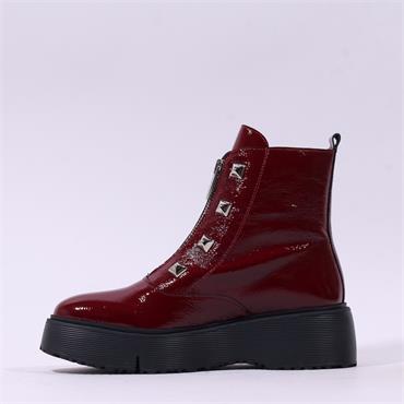 Wonders Bristol Front Zip Stud Boot - Burgundy Patent